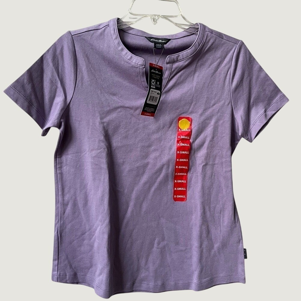 Eddie Bauer Womens NWT Purple V Neck Short Sleeve Cotton Shirt XS Casual